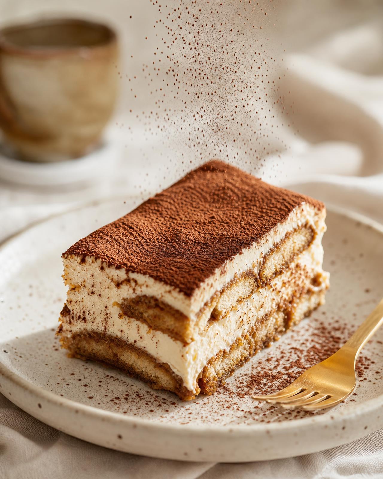 Gümüş kaşıkta mascarpone ve espresso katmanlı klasik tiramisù